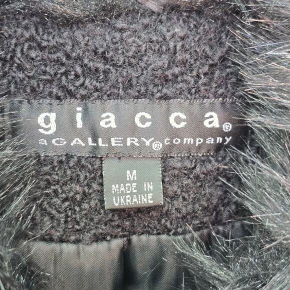 Vintage Giacca Black Pea Coat with Faux Fur Collar M - Picture 3 of 14
